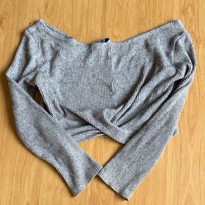 Gray Ribbed Long Sleeve Top